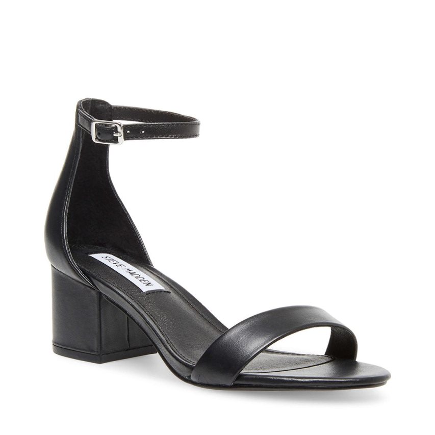 Black Steve Madden Irenee Leather Women's Heels Sandals | PH 7326LBF